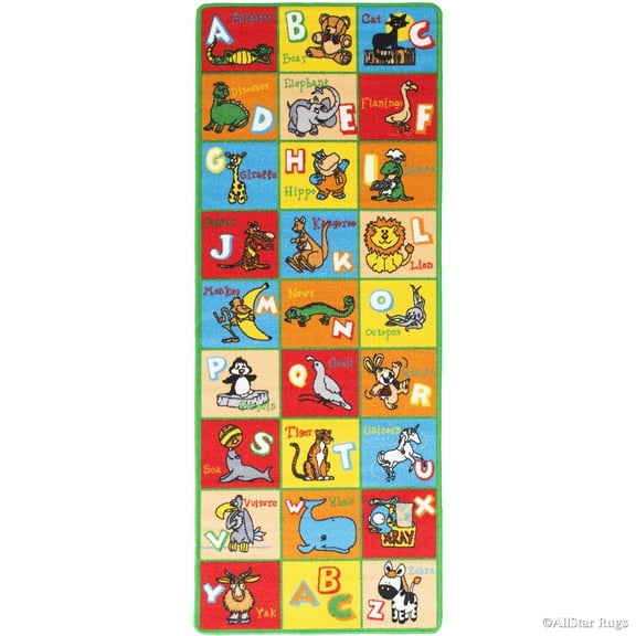 Allstar Rugs Allstar Kids Learn Alphabet Letters with Animals Rug Black 6' 10" x 4' 11" 5' x 8' Kids & Tween