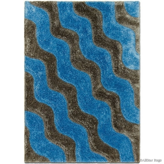 Allstar Rugs Allstar Modern 3D Curved Design Rug Ocean Blue 6' 11" x 4' 11" Stripe 5' x 8'