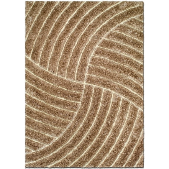 Allstar Rugs Allstar Modern 3D Formal Thick Striped Rug Champagne 4' 11"x6' 11" 5' x 8' Modern & Contemporary