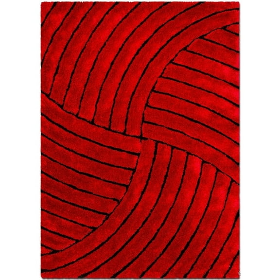 Allstar Rugs Allstar Modern 3D Formal Thick Striped Rug Red 4' 11"x6' 11" 5' x 8' Modern & Contemporary