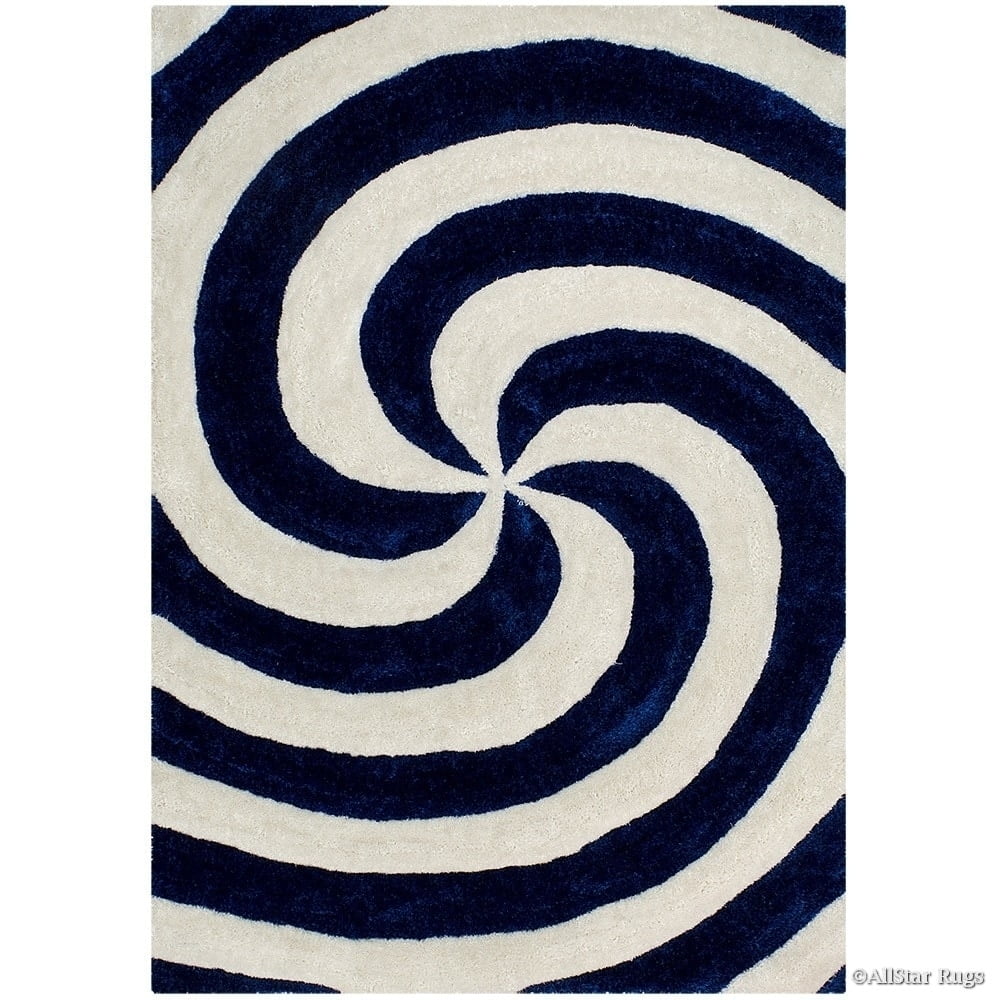 Cobalt Blue and Cream Geometric Shag Rug 5' x 7'
