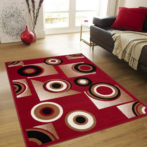 Allstar Rugs Allstar Modern Abstract Design Rug Red 5' 2"x7' 0" Geometric 5' x 8'