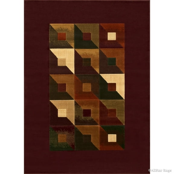 Allstar Rugs Allstar Modern Block Design Rug Maroon 5' 2"x7' 1" 5' x 8' Green