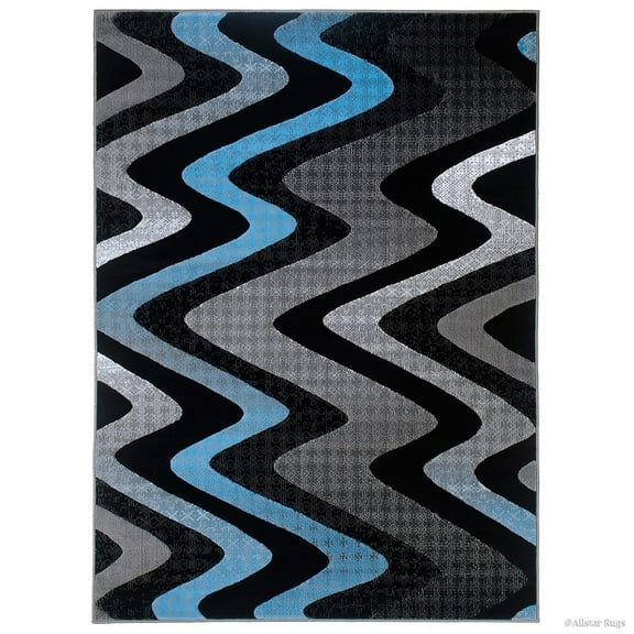 Allstar Rugs Allstar Modern Distressed Wavy Linear Design Rug Blue 7' 9"x9' 8" 8' x 10'