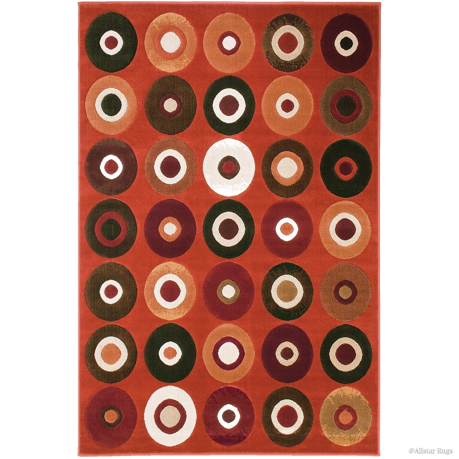 Rust and Green Geometric Synthetic Area Rug 5' x 7'