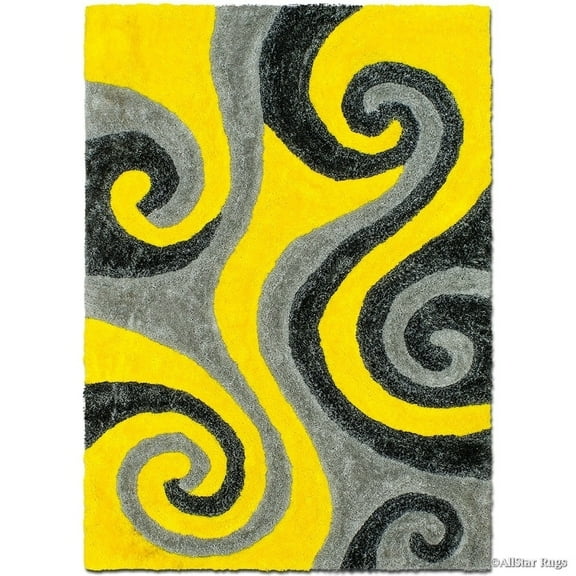 Allstar Rugs Allstar Modern Soft 3D Spiral Design Rug Canary 4' 11"x6' 11" 5' x 8'