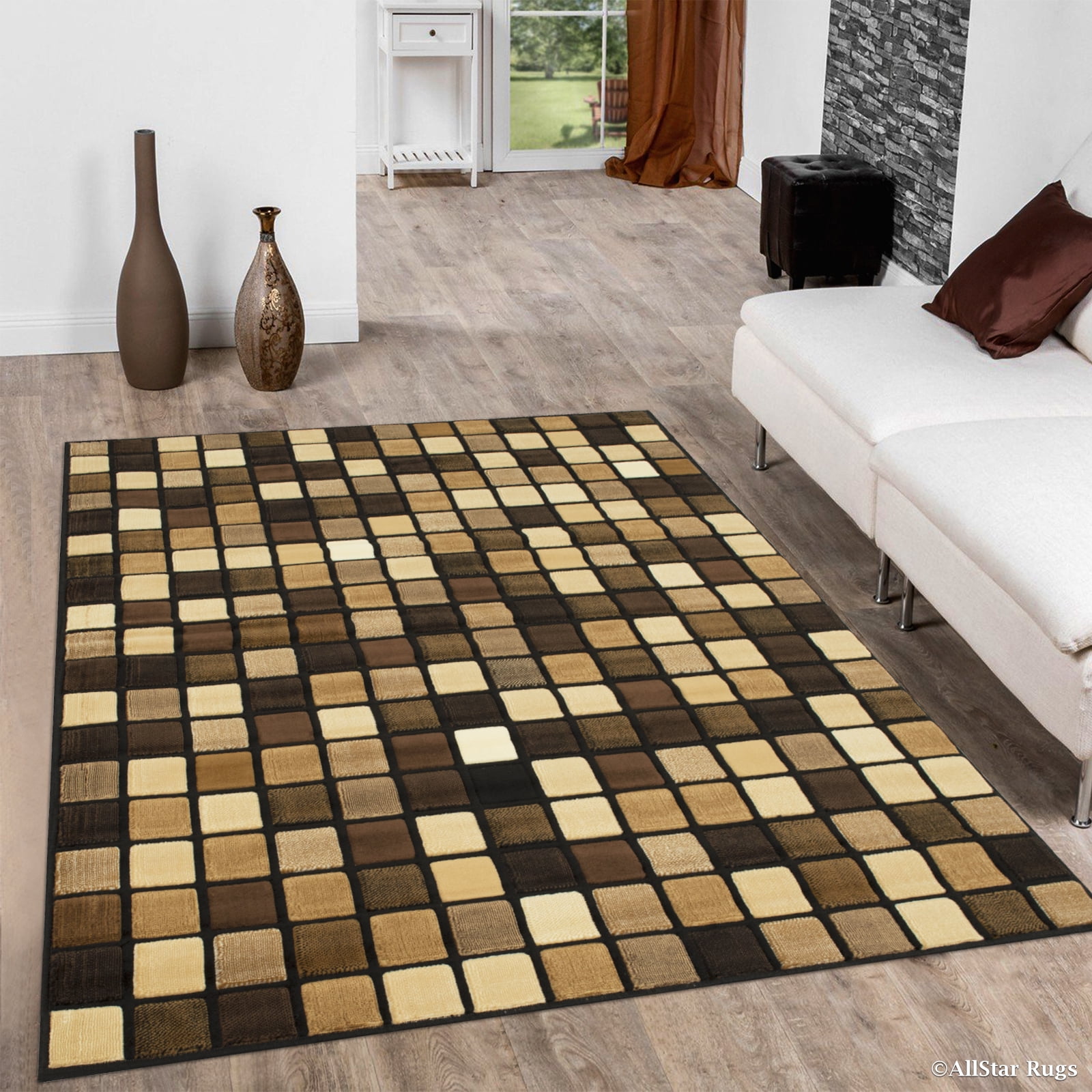 Allstar Rugs Allstar Modern Square Block Design Rug Black 7' 1