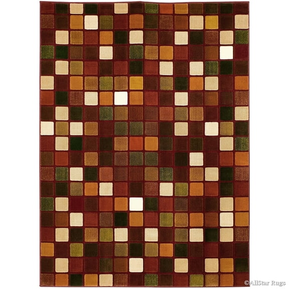 Allstar Rugs Allstar Modern Square Block Design Rug Maroon 10' 2" x 7' 9" 8' x 10' Green