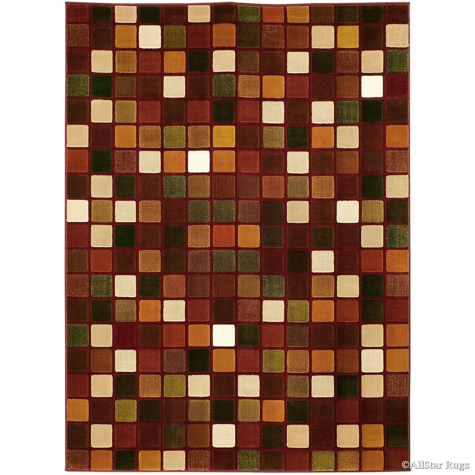 Allstar Rugs Allstar Modern Square Block Design Rug Maroon 7' 1