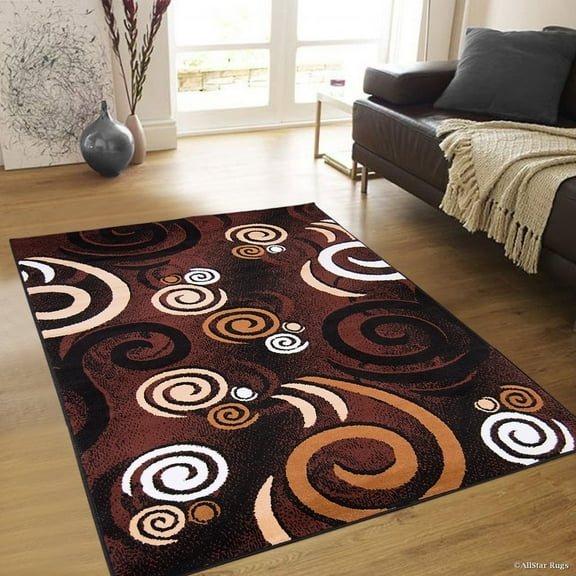 Allstar Rugs Allstar Modern with Abstract Swirl Design Rug Black 5' 2"x7' 0" 5' x 8'