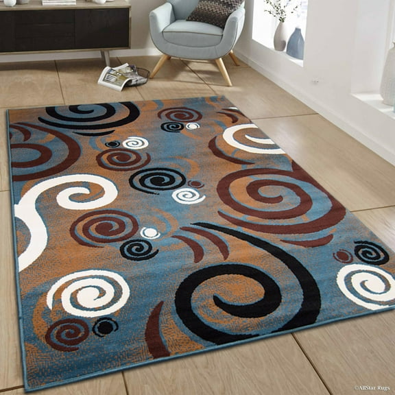 Allstar Rugs Allstar Modern with Abstract Swirl Design Rug Light Blue 5' 2"x7' 0" 5' x 8'