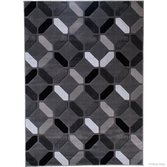 Allstar Rugs Allstar Shadow Modern Octagon Abstract Design Rug Gray 4' 11"x6' 11" 5' x 8' Living Room