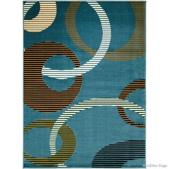 Allstar Rugs Allstar Ultra-soft Modern Circle Link Design Rug Ocean Blue 5' 2"x7' 0" 5' x 8'