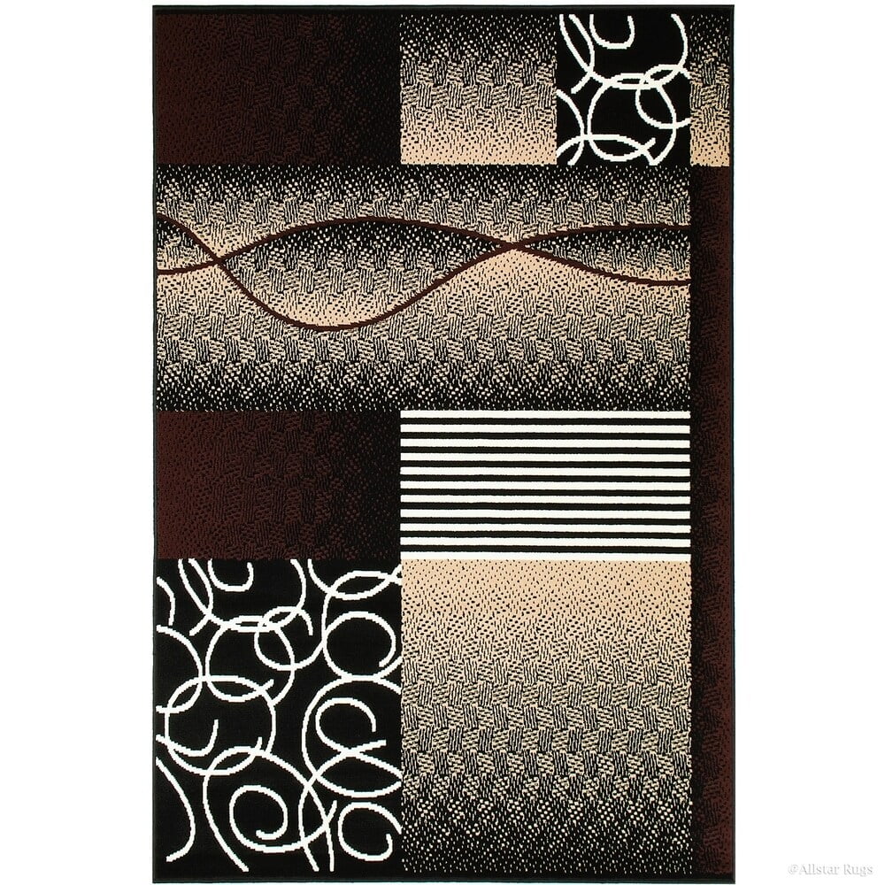 Allstar Rugs Allstar Wavy Geometric Shapes and Lines Rug Black 5' 2