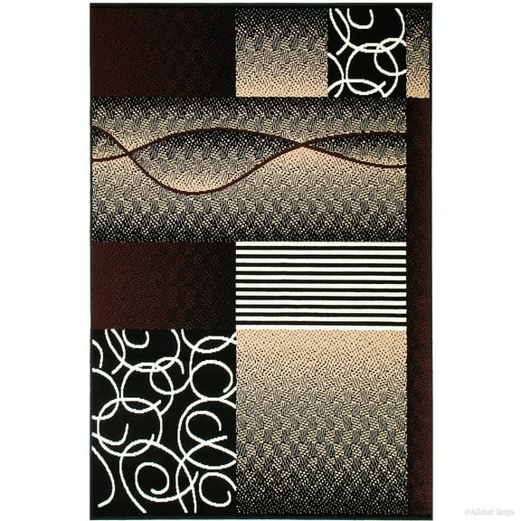 Allstar Rugs Allstar Wavy Geometric Shapes and Lines Rug Black 5' 2"x7' 0" Border 5' x 8'