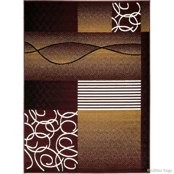 Allstar Rugs Allstar Wavy Geometric Shapes and Lines Rug Burgundy 5' 2"x7' 0" Border 5' x 8'