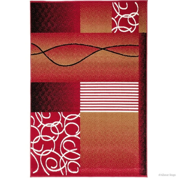 Allstar Rugs Allstar Wavy Geometric Shapes and Lines Rug Red 5' 2"x7' 0" Border 5' x 8'