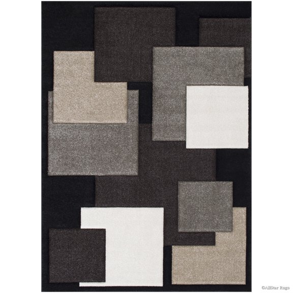 Allstar Rugs Allstar Woven Abstract Block and Square Design Rug Black 5' 2"x7' 1" 5' x 8'