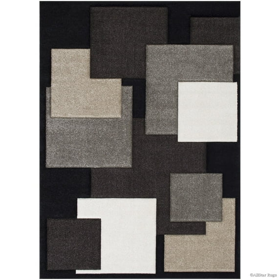 Allstar Rugs Allstar Woven Abstract Block and Square Design Rug Black 5' 2"x7' 1" 5' x 8'