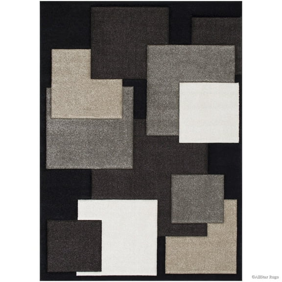 Allstar Rugs Allstar Woven Abstract Block and Square Design Rug Black 7' 1"x10' 5" 8' x 10'