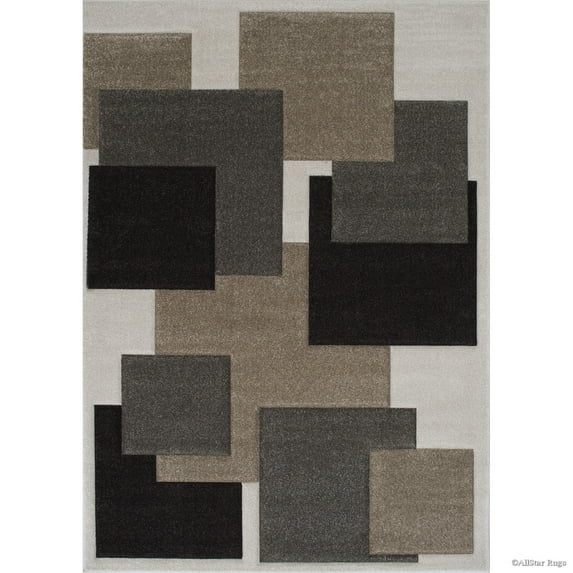 Allstar Rugs Allstar Woven Abstract Block and Square Design Rug Ivory 5' 2"x7' 1" 5' x 8'