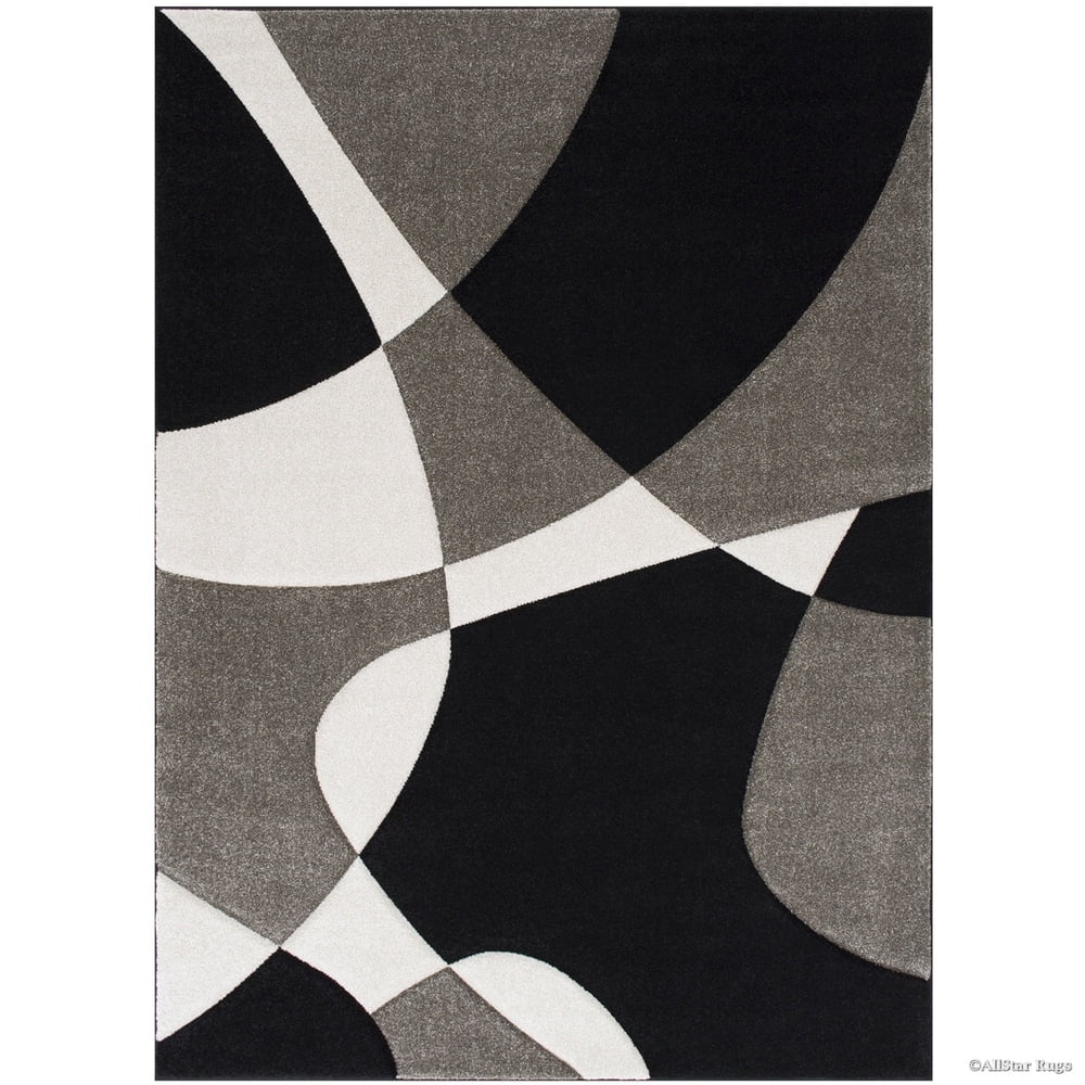 Black and Gray Abstract Stain-Resistant Synthetic Rug