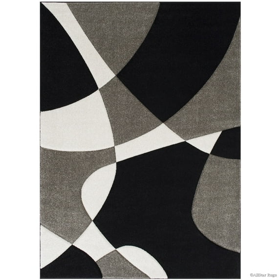 Allstar Rugs Allstar Woven Abstract Colorblock Modern Design Rug Black 7' 1"x10' 5" 8' x 10'