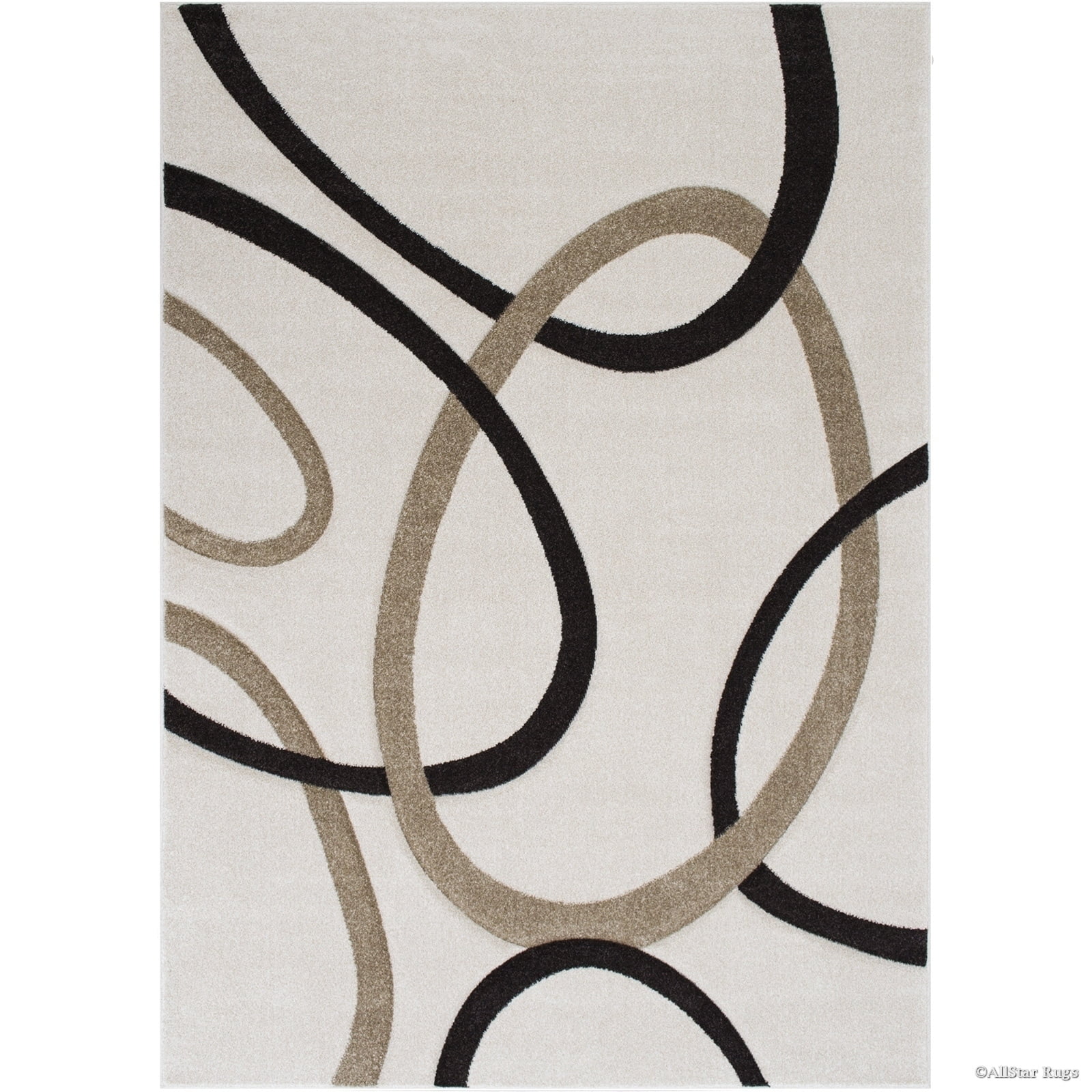 Ivory and Brown Abstract Synthetic Stain-Resistant 5' x 7' Rug