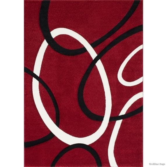 Allstar Rugs Allstar Woven Abstract Colorblock Modern Ring Design Rug Red 7' 1" x 5' 2" 5' x 8'