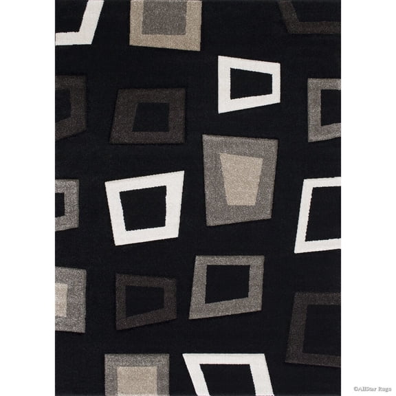Allstar Rugs Allstar Woven Abstract Modern Square Design Rug Black 5' 2"x7' 1" 5' x 8'