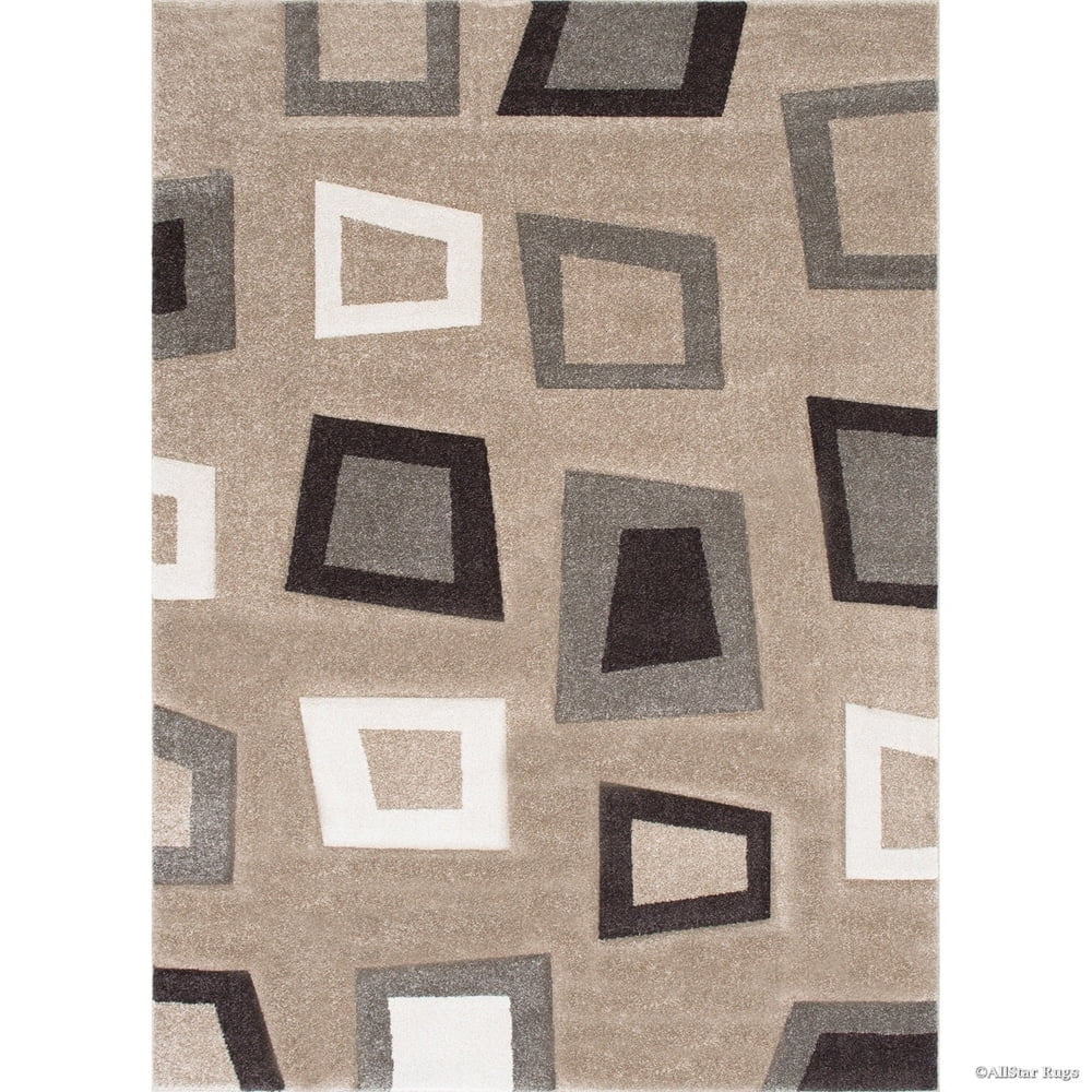 Champagne Abstract Geometric Synthetic Stain-Resistant Rug