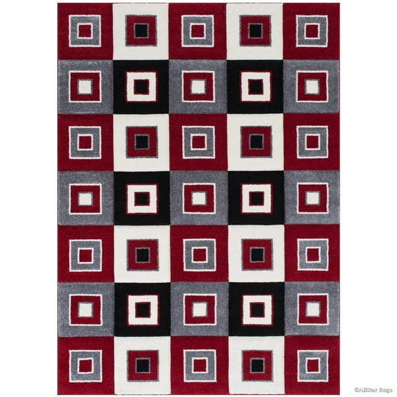 Allstar Rugs Allstar Woven Colorblock Modern Square Design Rug Red 7' 1"x10' 5" 8' x 10'