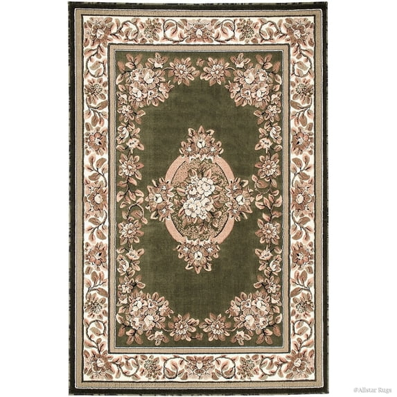 Allstar Rugs Allstar Woven Floral Printed Rug Hunter Green 5' 2"x7' 1" 5' x 8'