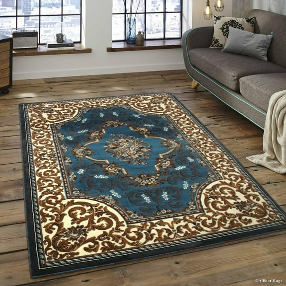 Allstar Rugs Allstar Woven Floral Printed Rug Light Blue 7' 9"x10' 1" N/A 8' x 10' berber