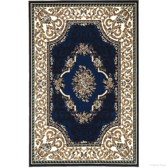 Allstar Rugs Allstar Woven Floral Printed Rug Navy 5' 2"x7' 1" N/A 5' x 8' berber