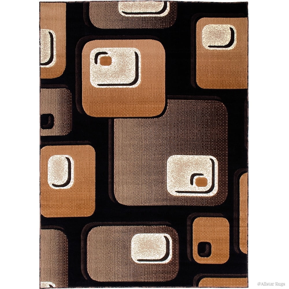 5' x 7' Black and Brown Geometric Cotton Rug