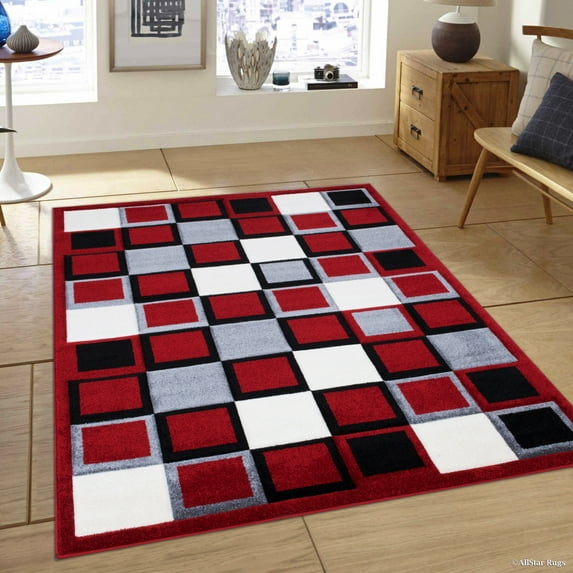 Allstar Rugs Allstar Woven Geometric Small Block Design Rug Red 5' 2"x7' 1" 5' x 8'