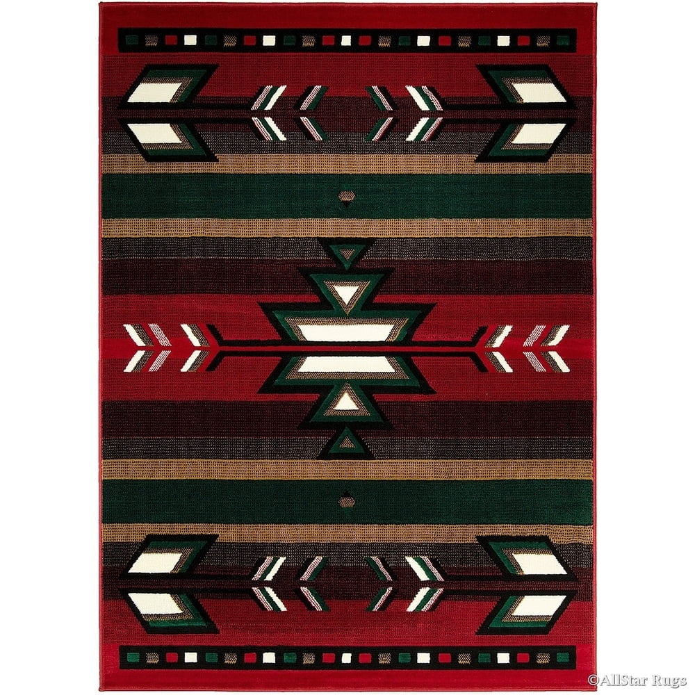 Red and Green Southwestern Geometric 5' x 7' Synthetic Rug