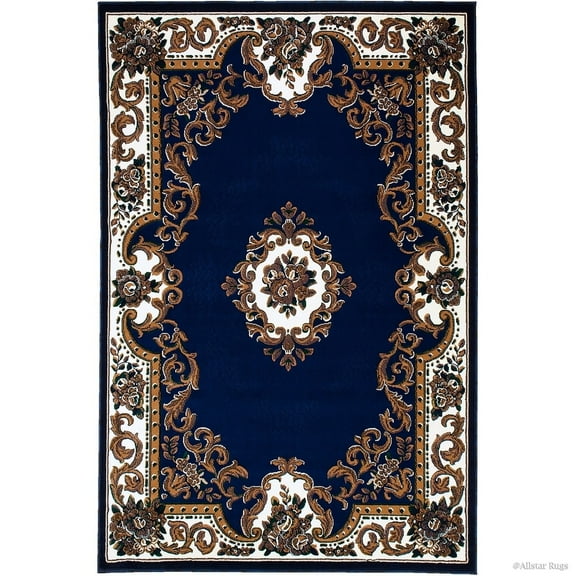 Allstar Rugs Allstar Woven Printed Vintage Rug Navy 5' 2"x7' 1" 5' x 8'