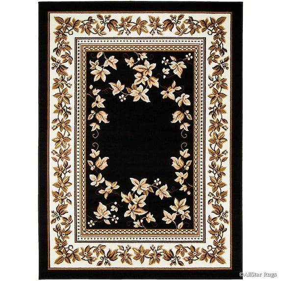 Allstar Rugs Allstar Woven Traditional Persian Floral Design Rug Black 5' 2"x7' 0" 5' x 8'