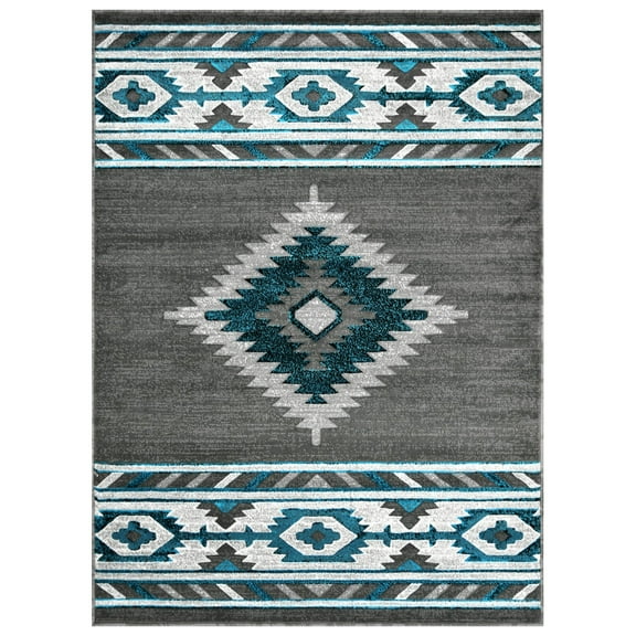 Allstar Rugs  Cherokee Themed Polypropylene Area Rug 5' 0" x 6' 11" - Graphite
