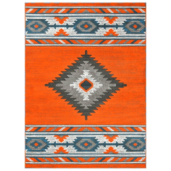 Allstar Rugs  Cherokee Themed Polypropylene Area Rug 5' 0" x 6' 11" - Naranja