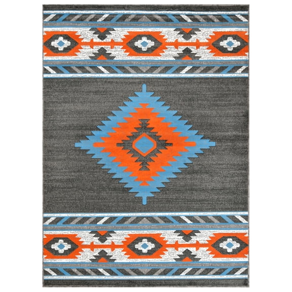 Allstar Rugs  Cherokee Themed Polypropylene Area Rug 7' 10" x 10' 0" - Lead