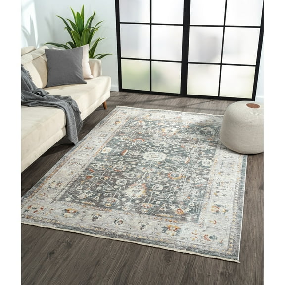 Allstar Rugs Persian Themed Polyester Area Rug 2' 0" x 7' 7" Runner/2' 0" x 7' 7" - Steel