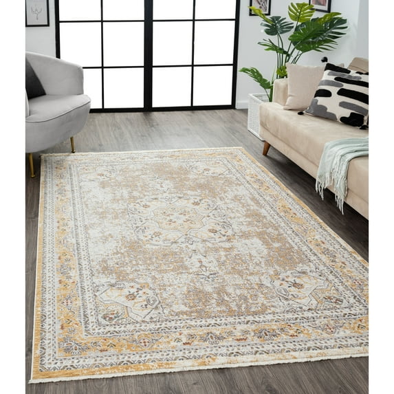 Allstar Rugs Persian Themed Polyester Area Rug 7' 9" x 9' 10" - Gold