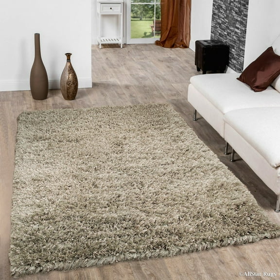 Allstar Silver Solid Thick Modern Shaggy Area Rug (4' 11" x 6' 11")