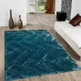 thumbnail image 1 of Allstar Sky Blue Shaggy Area Rug with 3D Design with Black Lines. Contemporary Formal Casual Hand Tufted (5' x 7'), 1 of 4