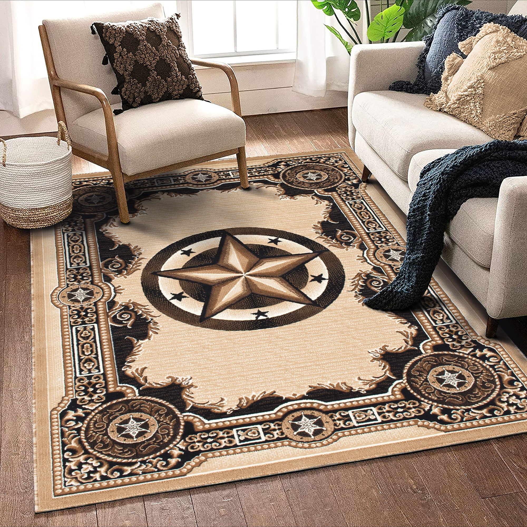 Berber Beige and Brown Polypropylene Traditional Accent Rug 5' x 8'