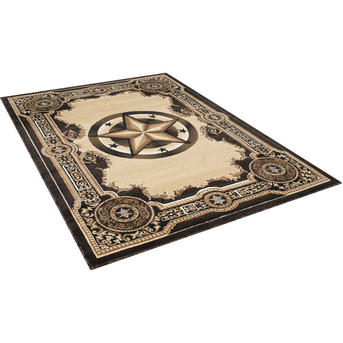 Black and Beige Traditional Rectangular 8' x 10' Synthetic Rug