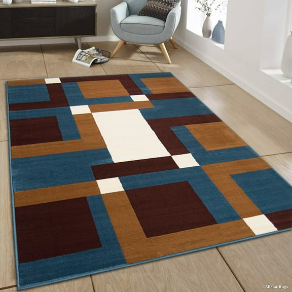 Allstar blue Area Rug. Contemporary. Abstract. Traditional. Formal. Shapes. Spirals. Circles (7' 7" x 10' 6")